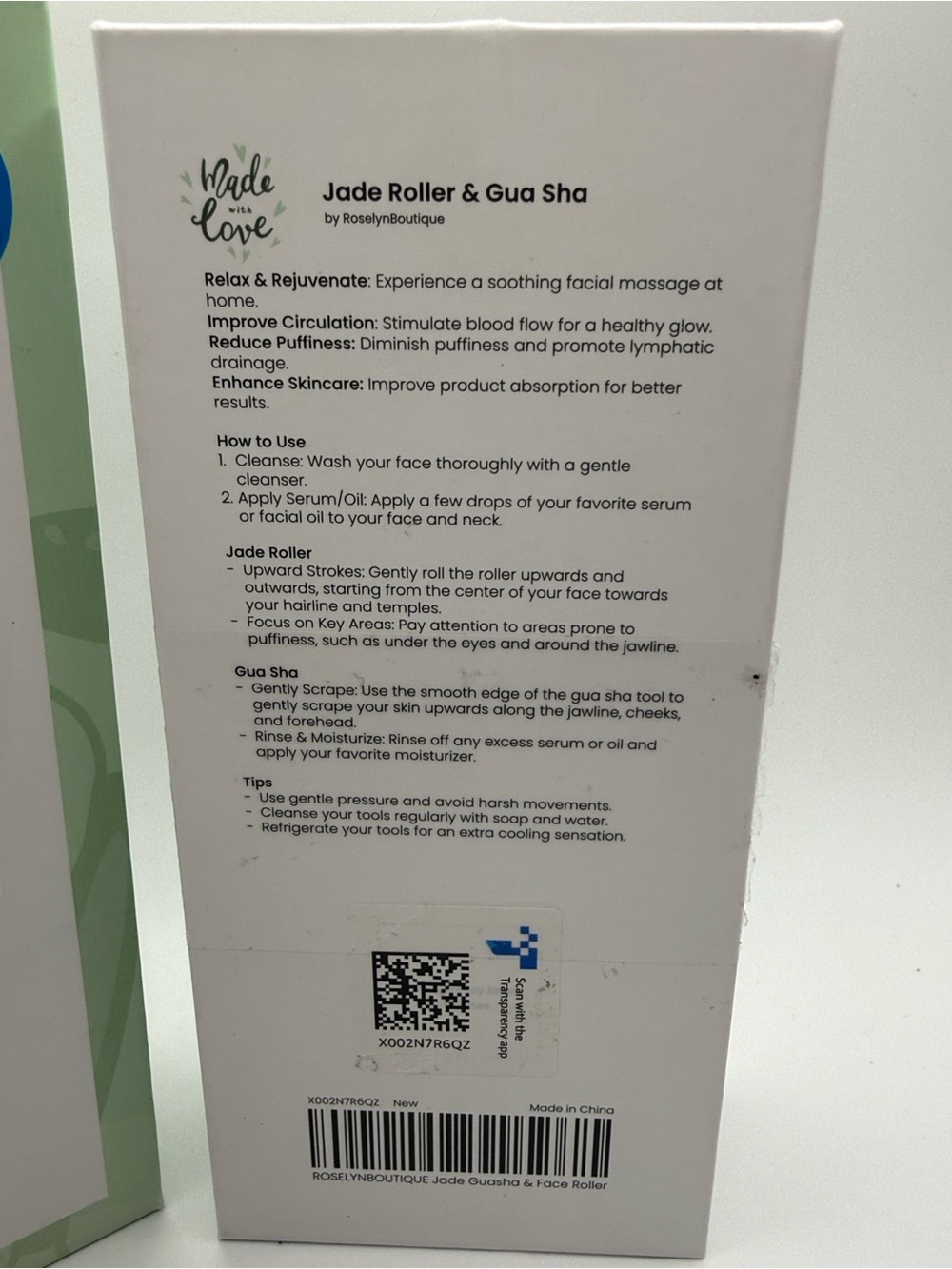 ROSELYNBOUTIQUE Natural Jade Stone Gua Sha Facial Tool - NIB - Picture 5 of 6